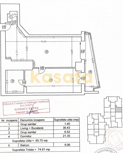 UpGround, apartament 2 camere, mobilat si utilat, etaj 3